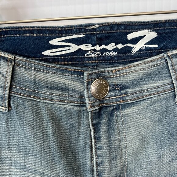 Seven7 Jean Women 18 Plus Boot Cut Mid 38x32.5 Distress Denim Luxe Y2K Core Ex - Picture 5 of 16